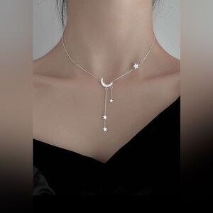 Elegant Silver Moon and Star Necklace
